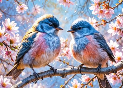 Blue Birds on Branch