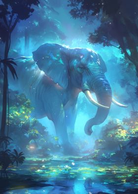 Blue Elephant in Forest