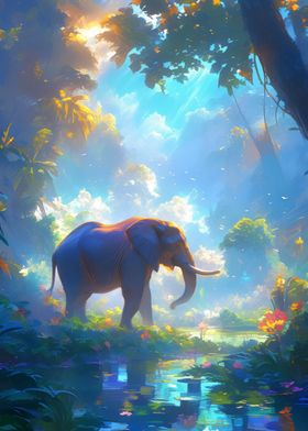 Elephant in Lush Jungle