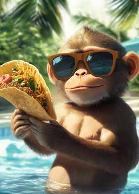 Monkey with Taco and Sunglasses