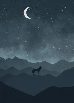 Wolf Under Night Sky