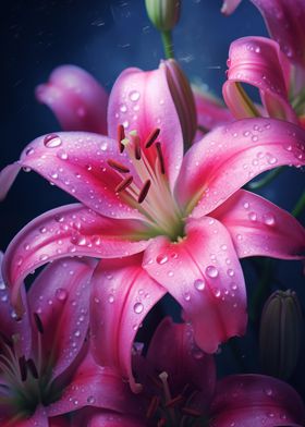 Pink Lily with Dew Drops