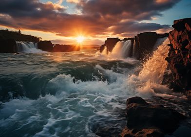 Waterfall Sunset