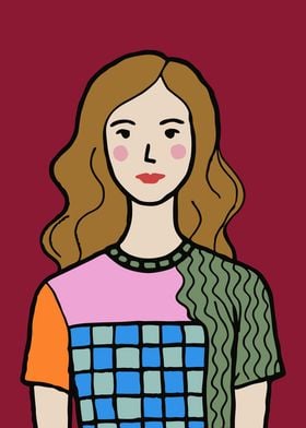 Abstract Color Block Female Portrait | Whimsical Pop Art Illustration