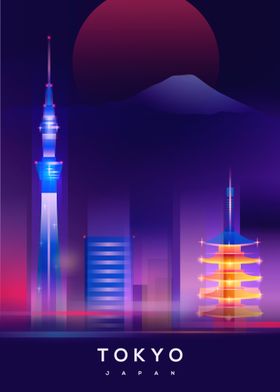 Tokyo Skyline Neon Art