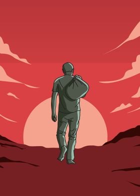 Man Walking into Sunset