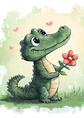 Cute Crocodile with Flower