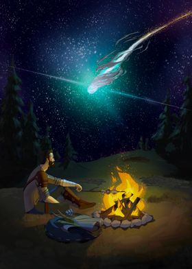 Campfire Under Shooting Star