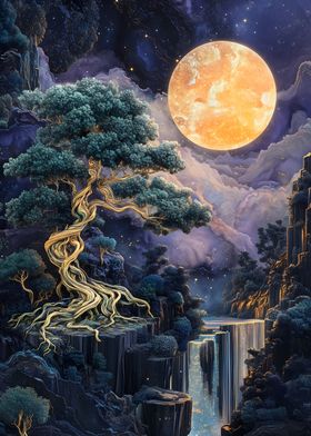 Gold Bonsai Waterfall moon