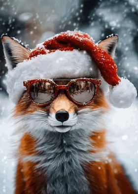 Fox in Santa Hat and Sunglasses