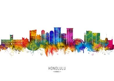 Honolulu Skyline Watercolor