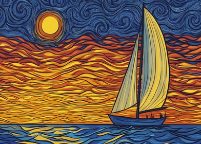 Starry Sunset Sailboat