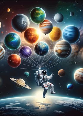 Astronaut with Planet Balloons