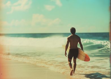 Surfer Walking on Beach