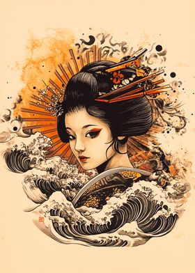 Geisha with Waves