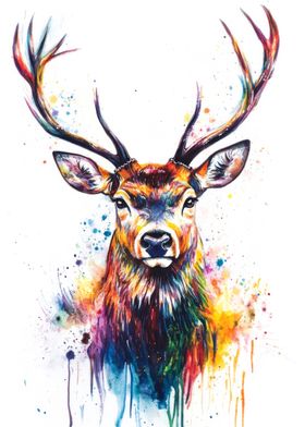 Colorful Deer Watercolor portrait