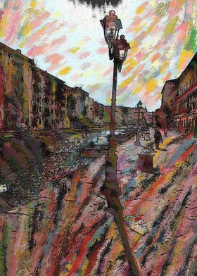 Urban landscape painting the Trieste canal