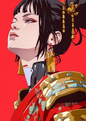 Anime Woman in Red and Gold