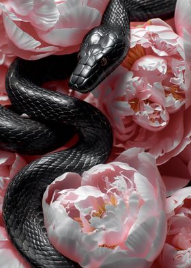 Black Snake and Peonies