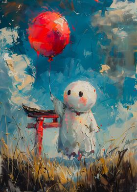 Ghostly Figure with Balloon