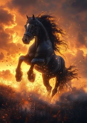 Black Horse Fire Sunset