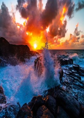 Ocean Sunset with Waves Crashing