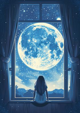 Girl Gazing at the Moon