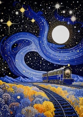 Train Under Starry Sky