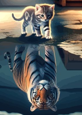 Kitten and Tiger Reflection