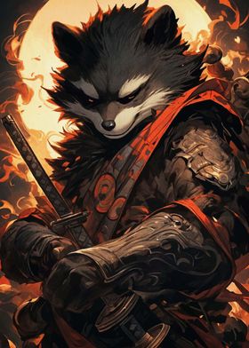 Raccoon Samurai Warrior