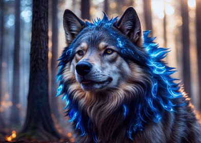 Wolf with Blue Flames