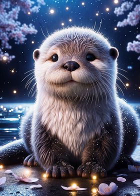 Cute Otter in Moonlight