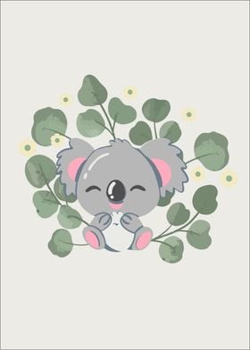 Cute Floral Koala and eucalyptus