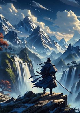 Samurai in Mountain Landscape