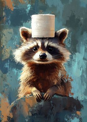 Raccoon with Toilet Paper Hat