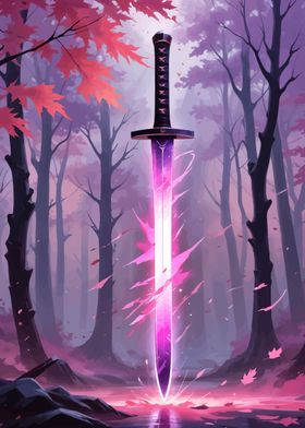 Glowing Sword in Forest