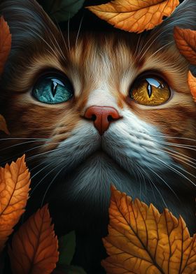 Autumn Leaves and Orange Tabby Cat