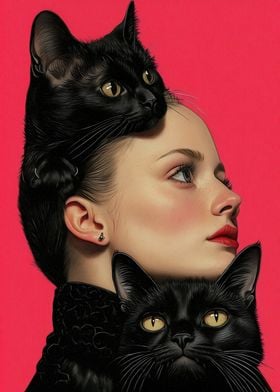 Woman with Black Cats