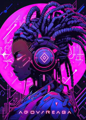 Cyberpunk Woman with Headphones