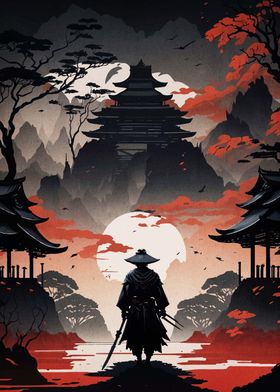 Samurai in Japanese Landscape