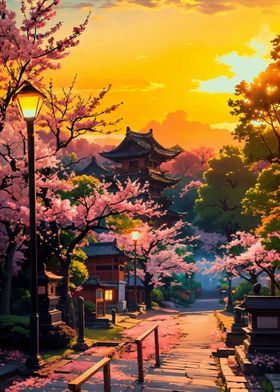 Japanese Cherry Blossom Sunset