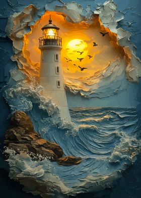 Lighthouse in Stormy Sea