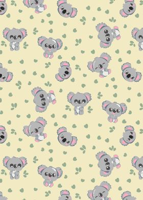 Cute Green Hearts Koala Pattern