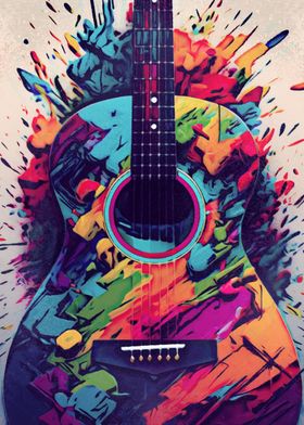 Colorful Guitar spray Art