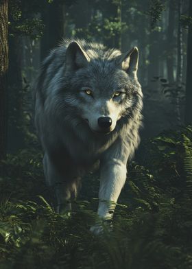 Grey Wolf In The Forest