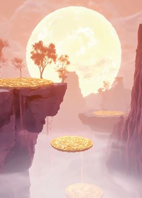 Golden Discs in a Dreamy Landscape