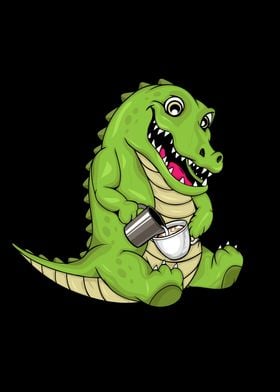 Crocodile Pouring Latte Art Coffee Lover Barista