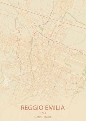 Reggio Emilia Italy Vintage Style City Map