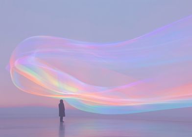 Silhouette Under Rainbow Wave