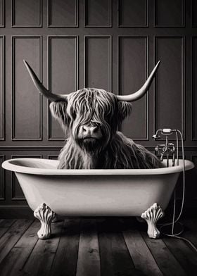 Highland Cow in Bathtub